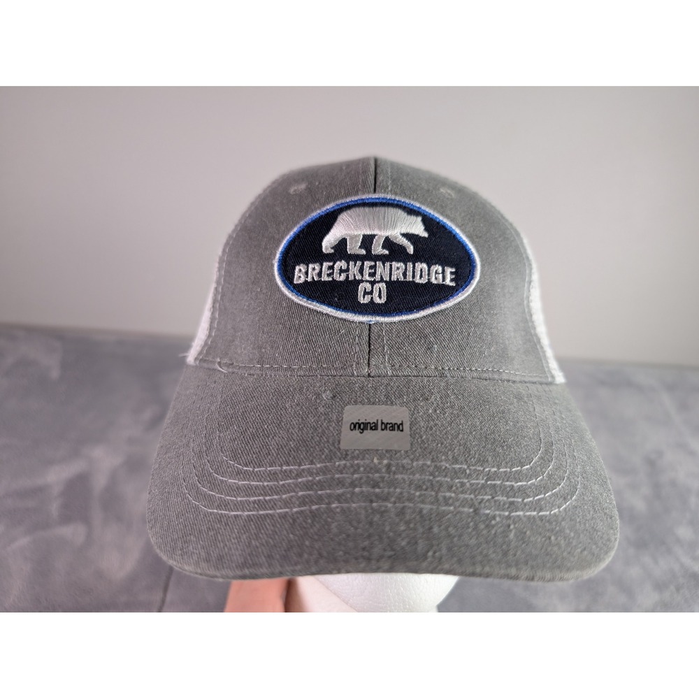 Lucky 7 USA Breckenridge CO Bear Trucker Hat Grey White Mesh Snapback Cap